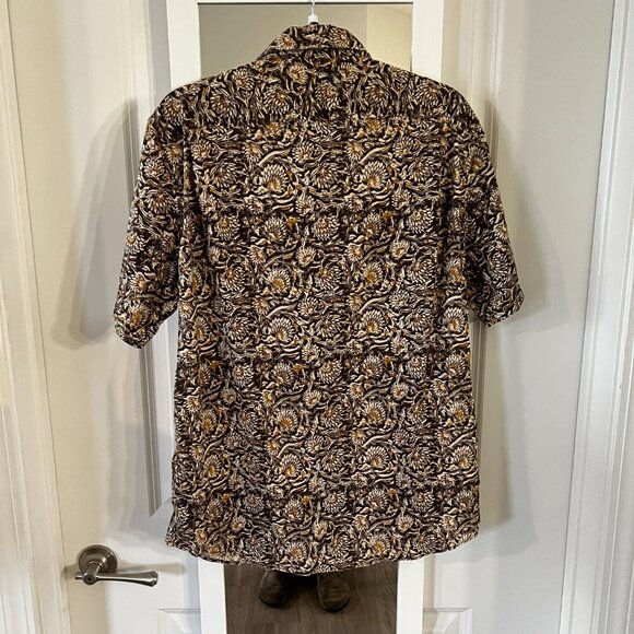 977 Faherty Short Sleeve Button Up Blouse Size Large Color Brown - Picture 4 of 4